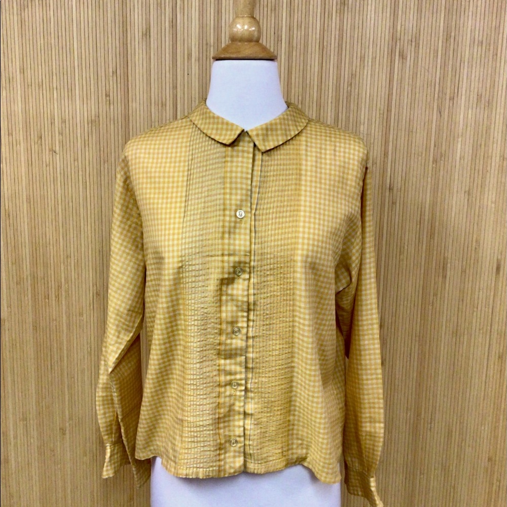VINTAGE Midcentury Yellow Gingham Cotton Blouse